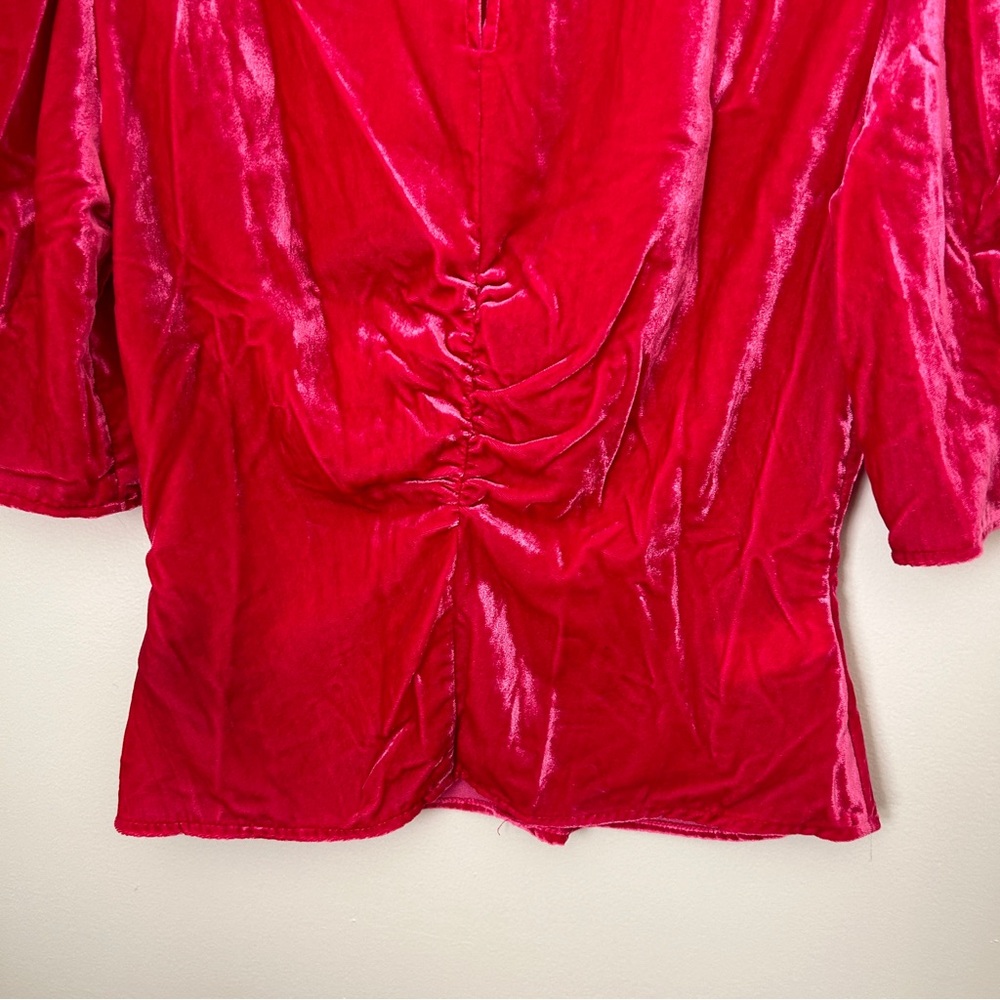 Scotch & Soda Blouse Pink Fitted Puff Sleeve Velvet Planet Love Ruched Top - Picture 9 of 14